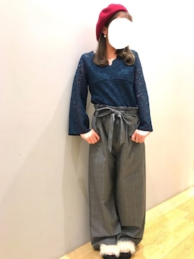 「レースブラウス」｜「アイテム（ハンチング/ベレー帽）」を使った、Mayuさん（レディース・150cm）の夏コーディネート