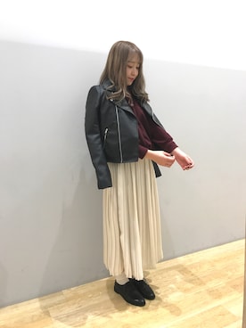 「パープル×黒」｜「アイテム（ジャケット/アウター）」を使った、Mayuさん（レディース・150cm）の秋コーディネート