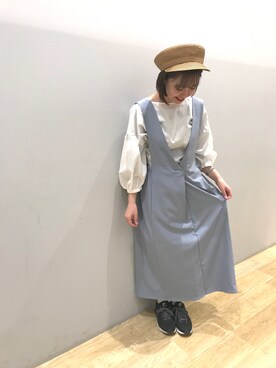「サックスブルー」｜「アイテム（帽子）」を使った、Mayuさん（レディース・149cm）の春コーディネート