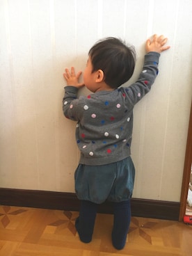 「アイテム（タイツ/ストッキング、ブルー系）」を使った、SOUさん（キッズ・80cm）の春コーディネート