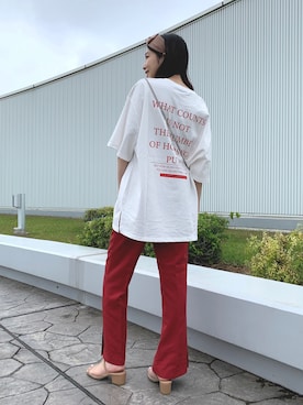 「アイテム（スラックス）」を使った、えみさん（レディース・160cm）の夏コーディネート