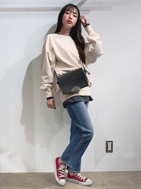 「CONVERSE（コンバース）のCONVERSE コンバース オール スター オックス / ALL STAR OX (MRN) 32163522（スニーカー）」を使った、えみさん（レディース・160cm）の秋コーディネート