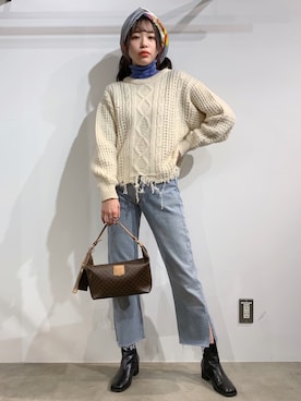 「リメイクジーンズ」｜えみさん（レディース・160cm）の冬コーディネート