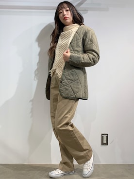 「ケーブルニット」｜「アイテム（ノーカラージャケット）」を使った、えみさん（レディース・160cm）の冬コーディネート
