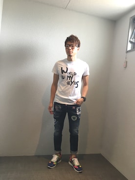 「GAS（ガス）のアイテム（Tシャツ/カットソー、ホワイト系）」を使った、Nozomu Takahashiさん（メンズ・175cm）の夏コーディネート
