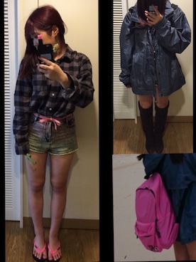 「ANAP（アナップ）のアイテム（ビーチサンダル）」を使った、アラレさん（レディース・154cm）の冬コーディネート