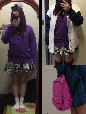 「カジュアルガーリー」｜「アイテム（スタジャン）」を使った、アラレさん（レディース・154cm）の冬コーディネート