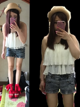 「WC（ダブル シー）のアイテム（サンダル）」を使った、アラレさん（レディース・154cm）の夏コーディネート