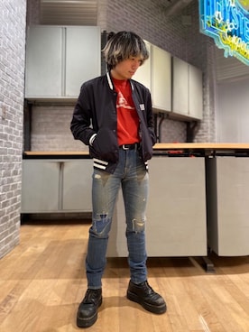 「コラボレーション」｜「アイテム（ブルゾン）」を使った、YUDAIさん（メンズ・168cm）の冬コーディネート