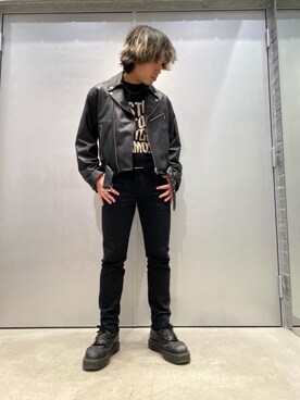 「HYSTERIC GLAMOUR（ヒステリックグラマー）のアイテム（ライダースジャケット）」を使った、YUDAIさん（メンズ・168cm）の冬コーディネート