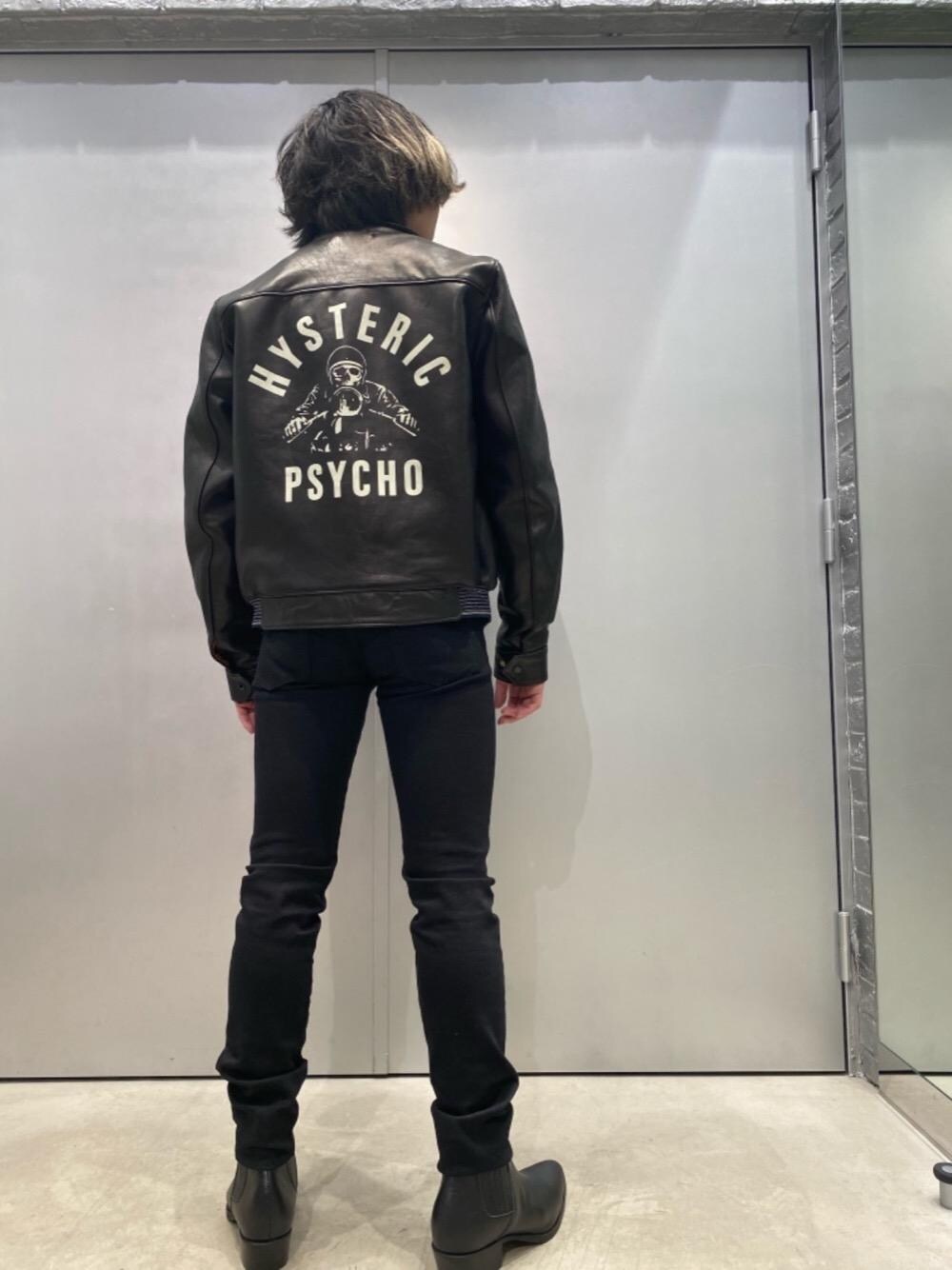 「デニム、スキニー、コラボレーション、Hysteric Glamour、春コーデ、ヒステリックグラマー、HYSTERICS、ロックコーデ、thee hysteric xxx、70'sコーデ」｜「HYSTERIC GLAMOURのブラックデニムスリムパンツ（デニムパンツ、ブラック系）」を使った、YUDAIさん（メンズ・168cm）の冬コーディネートの1枚目の写真