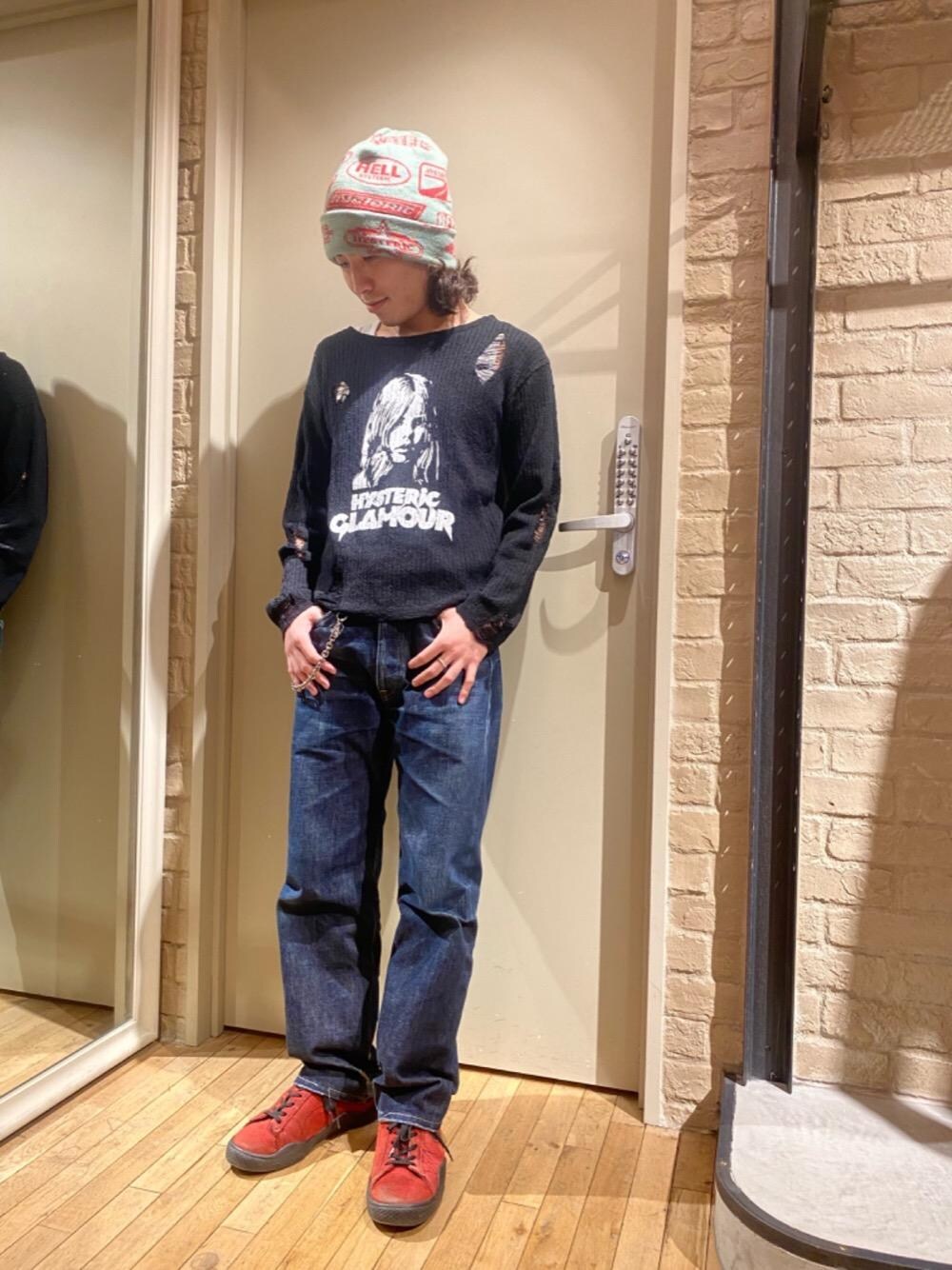 「カジュアル、ロック、ヒステリックグラマー、HYSTERICS、thee hysteric xxx、でにむ、hysteric glamour、あめかじ」｜「HYSTERIC GLAMOURのWOMAN ON SKULL  PICKウォレットチェーン（ウォレットチェーン、シルバー系）」を使った、YUDAIさん（メンズ・168cm）の冬コーディネートの1枚目の写真