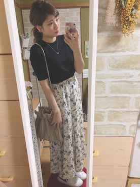 「UNIQLO（ユニクロ）のリブハイネックT（5分袖）（Tシャツ/カットソー）」を使った、maasa.さん（レディース・156cm）の春コーディネート