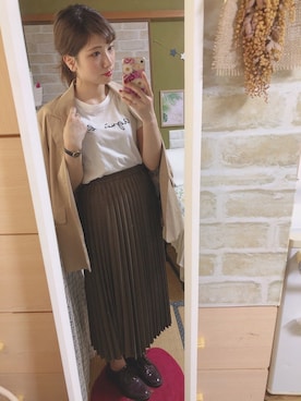「アコーディオンプリーツ」｜「アイテム（スカート）」を使った、ま あ ささん（レディース・156cm）の秋コーディネート
