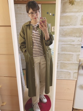 「ehka sopo（エヘカソポ）のアイテム（ステンカラーコート）」を使った、ま あ ささん（レディース・156cm）の春コーディネート