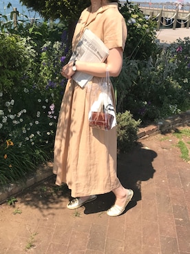 「アイテム（スリッポン、ゴールド系）」を使った、あじゅさん（レディース・164cm）の夏コーディネート