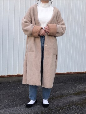 「リブニット」｜「アイテム（ムートンコート）」を使った、あじゅさん（レディース・164cm）の冬コーディネート