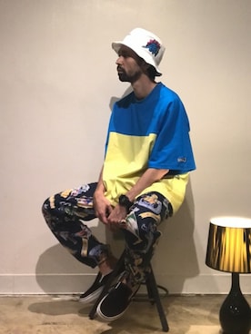 「ワイドシルエット」｜「アイテム（帽子）」を使った、shoさん（メンズ・172cm）の夏コーディネート