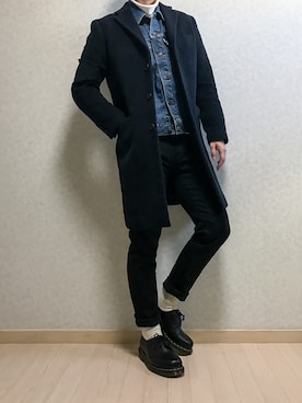 「タートルネックカットソー」｜「アイテム（デニムジャケット）」を使った、TAKAYAさん（メンズ・166cm）の冬コーディネート