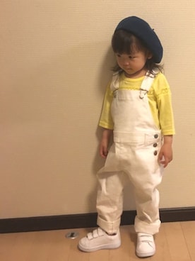 「ベルイエロー」｜「アイテム（サロペット/オーバーオール）」を使った、mayuさん（キッズ・90cm）の春コーディネート