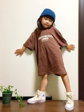 「RAGEBLUE（レイジブルー）のアイテム（ニットキャップ/ビーニー）」を使った、mayuさん（キッズ・90cm）の秋コーディネート