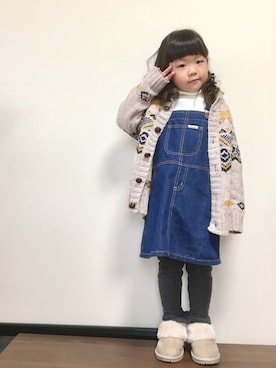 「カウチンセーター」｜「アイテム（オールインワン・サロペット）」を使った、mayuさん（キッズ・90cm）の冬コーディネート