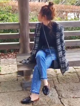 「テーパードデニム」｜「アイテム（ノーカラージャケット）」を使った、AAA さん（レディース・151cm）の春コーディネート