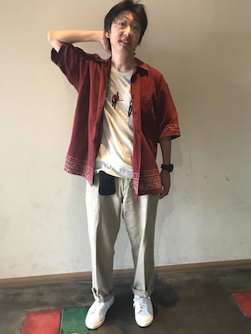 「CHAPS（チャップス）のアイテム（チノパンツ）」を使った、ksdd recordsさん（メンズ・169cm）の秋コーディネート