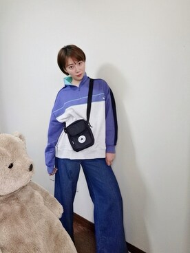 「休闲」｜「アイテム（スウェット）」を使った、小黄包圆圆さん（レディース・160cm）の冬コーディネート