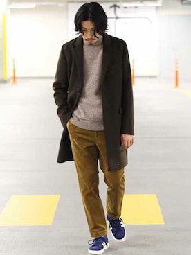「アイテム（チェスターコート、グリーン系）」を使った、kameさん（メンズ・177cm）の秋コーディネート
