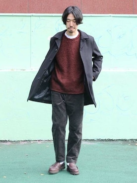 「シンプル」｜「アイテム（ステンカラーコート）」を使った、kameさん（メンズ・177cm）の秋コーディネート