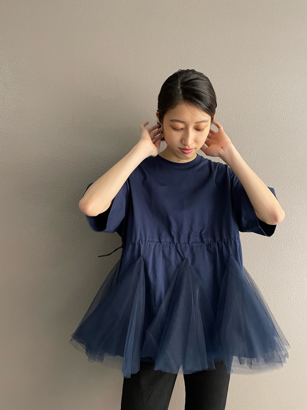 「BEARDSLEY、ZOZO限定、チュール、カットソー、フェミニン」｜「BEARDSLEYの【ZOZO限定】ダブルチュールTシャツ（Tシャツ/カットソー、ブルー系）」を使った、rinonさん（レディース・163cm）の夏コーディネートの1枚目の写真