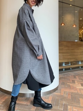 「ノーカラー」｜「アイテム（その他アウター）」を使った、rinonさん（レディース・163cm）の秋コーディネート