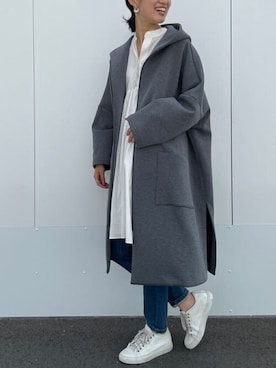 「ギャザー」｜「アイテム（その他アウター）」を使った、rinonさん（レディース・163cm）の秋コーディネート
