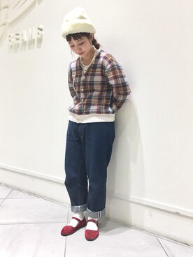 「BEAMS BOY（ビームスボーイ）のBEAMS BOY / シャギー チェック カーディガン（カーディガン/ボレロ）」を使った、みきを。さん（レディース・151cm）の冬コーディネート