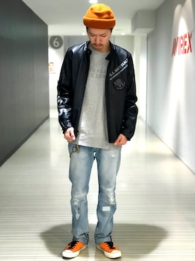 「AVIREX（アヴィレックス）のアイテム（ウォレットチェーン）」を使った、Kenichiさん（メンズ・177cm）の冬コーディネート
