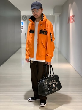 「アイテム（ミリタリージャケット、オレンジ系）」を使った、Kenichiさん（メンズ・177cm）の春コーディネート