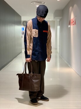 「AVIREX（アヴィレックス）のアイテム（ハンチング/ベレー帽）」を使った、Kenichiさん（メンズ・177cm）の春コーディネート