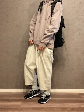 「アイテム（パーカー、ブラウン系）」を使った、きゅうさん（メンズ・169cm）の秋コーディネート