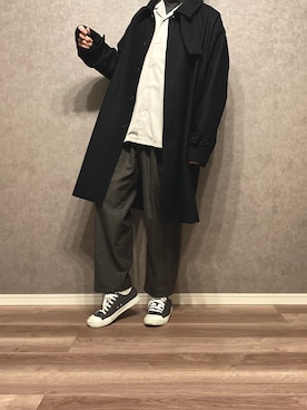 「CASPER JOHN AIVER（キャスパージョンアイバー）のアイテム（ステンカラーコート）」を使った、きゅうさん（メンズ・169cm）の冬コーディネート