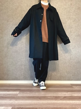「AIVER（アイバー）のアイテム（ステンカラーコート）」を使った、きゅうさん（メンズ・169cm）の冬コーディネート