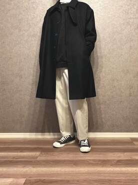 「AIVER（アイバー）のアイテム（ステンカラーコート）」を使った、きゅうさん（メンズ・169cm）の冬コーディネート