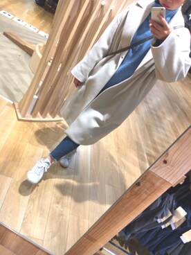 「ブルーニット」｜「アイテム（チェスターコート）」を使った、risu222risuさん（レディース・160cm）の冬コーディネート
