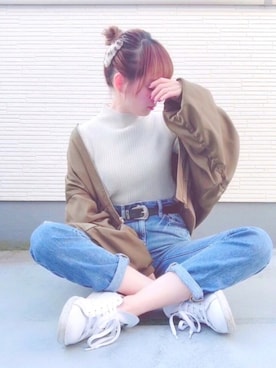 「ヘアアレンジ」｜「アイテム（MA-1）」を使った、あをきさん（レディース・151cm）の冬コーディネート