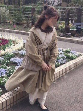 「cepo（セポ）のアイテム（ステンカラーコート）」を使った、Rina ☺︎さん（レディース・156cm）の春コーディネート