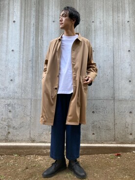 「CPCM（シーピーシーエム）のアイテム（ステンカラーコート）」を使った、SHINJI OMINOさん（メンズ・182cm）の冬コーディネート