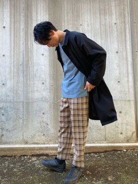 「CPCM（シーピーシーエム）のアイテム（ステンカラーコート）」を使った、SHINJI OMINOさん（メンズ・182cm）の冬コーディネート