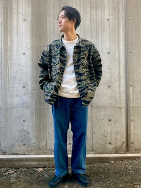 「カモ柄」｜「アイテム（ブーツ）」を使った、SHINJI OMINOさん（メンズ・182cm）の冬コーディネート
