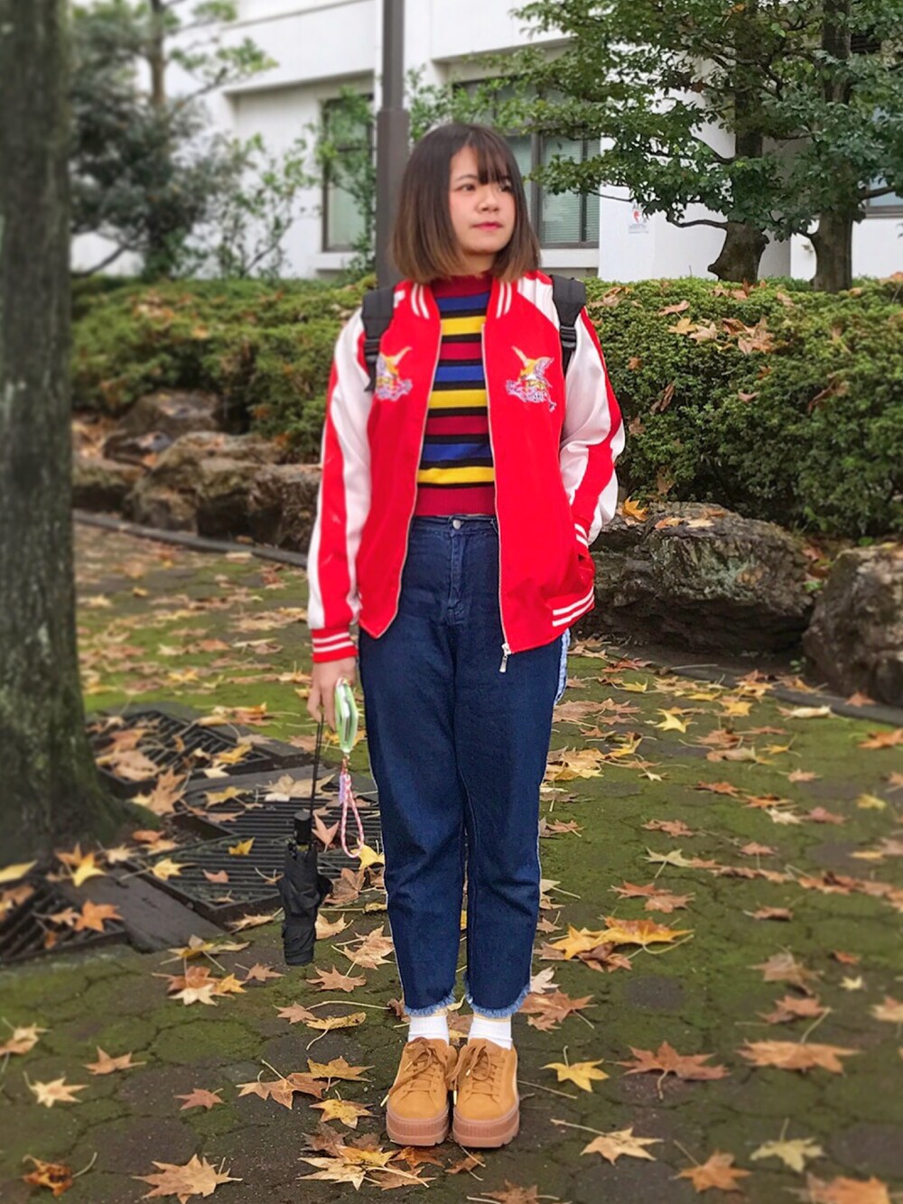 「古着、RIHANNA、PUMA」｜「SPINNSのアイテム（ニット/セーター、その他）」を使った、かおるさん（レディース・163cm）の秋コーディネートの1枚目の写真