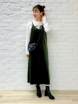 「アイテム（ワンピース/ドレス、グリーン系）」を使った、ORientalTRafficプレスさん（レディース・159cm）の冬コーディネート